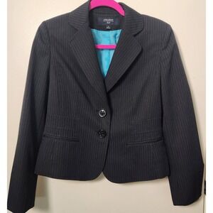 Jones Wear Suit Womens Navy Blue Pin Stripe Blazer Sz 6 Lined Notch Cuffs Career